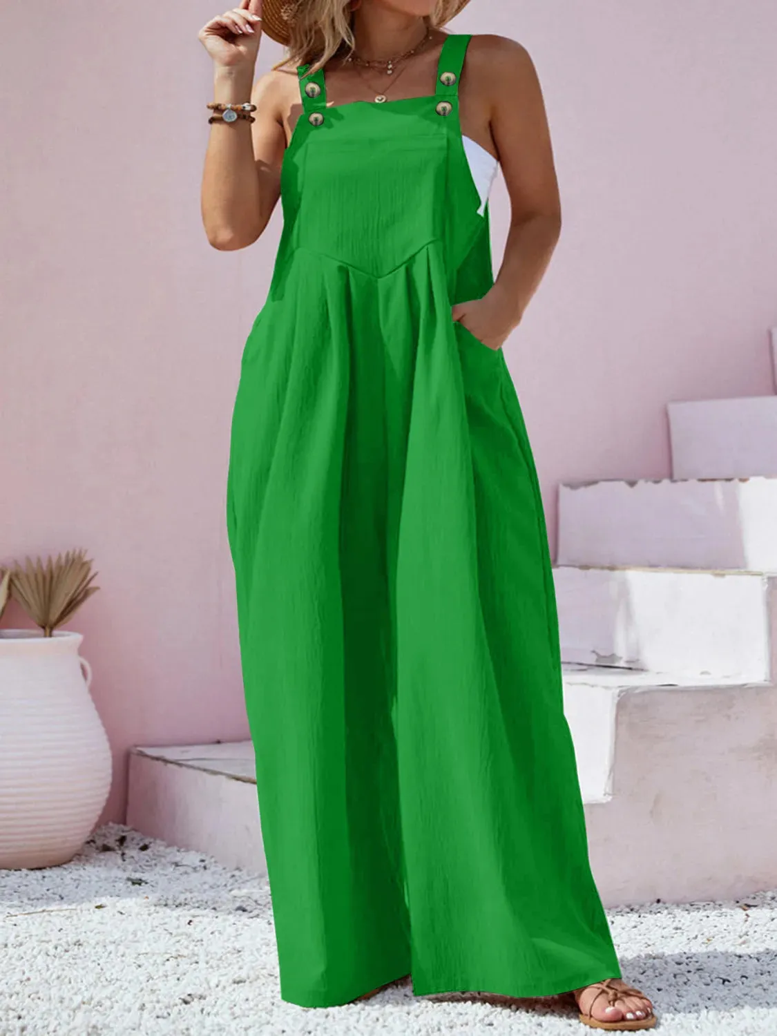Plus Size Square Neck Wide Leg Overalls sold by Charming Charlie product image thumbnail 3