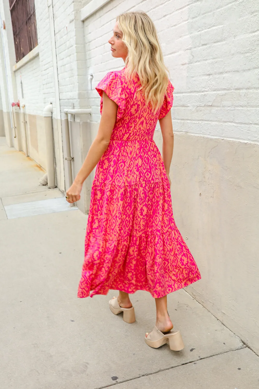 Find Love Fuchsia & Coral Boho Print Flutter Sleeve Dress sold by Charming Charlie product image thumbnail 2