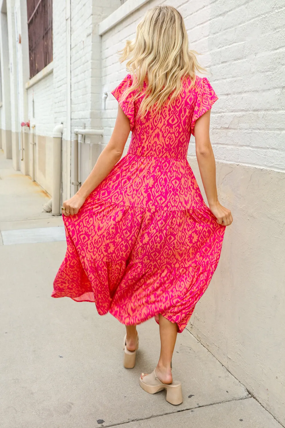 Find Love Fuchsia & Coral Boho Print Flutter Sleeve Dress sold by Charming Charlie product image thumbnail 5