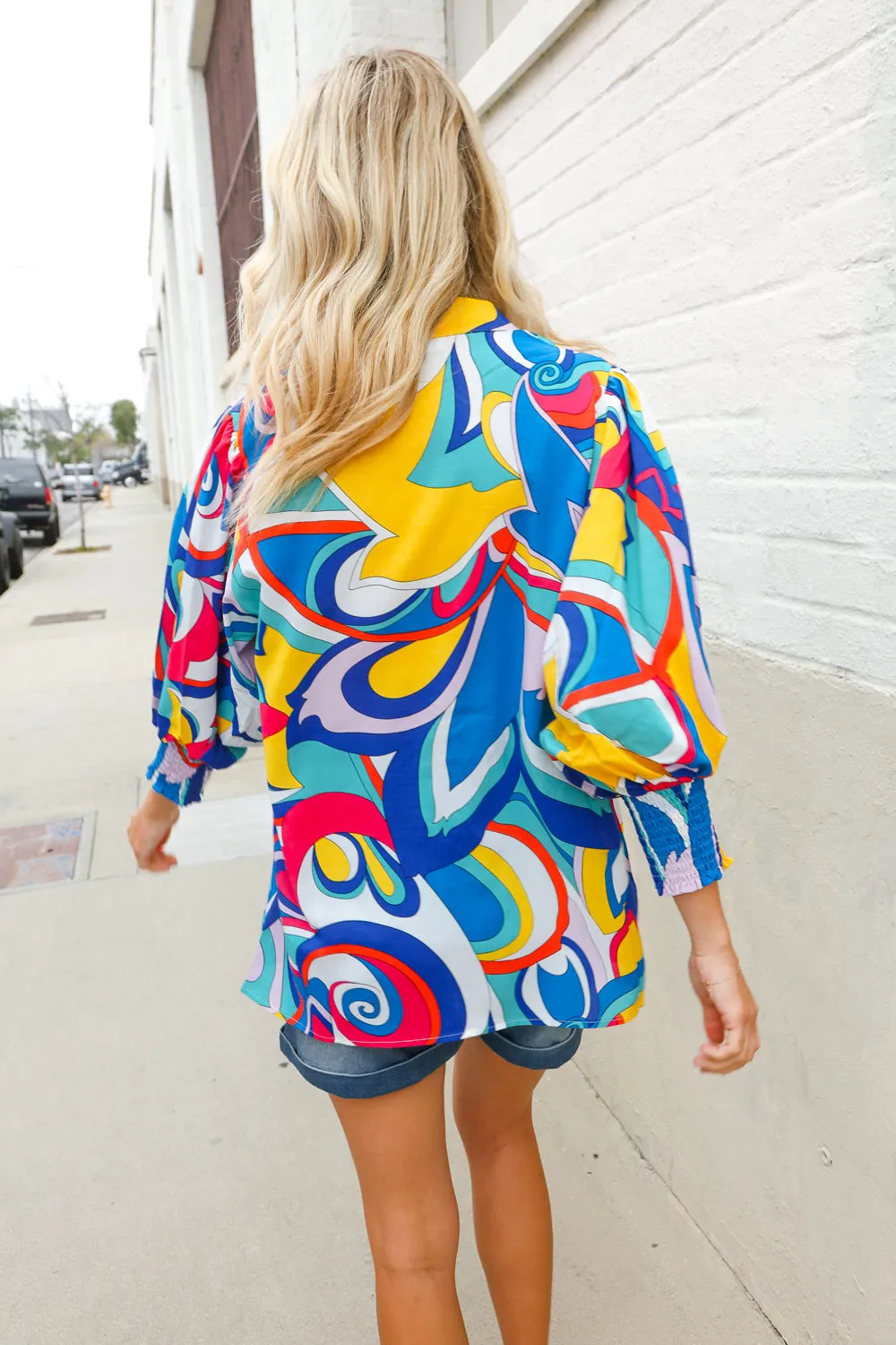 Best in Bold Abstract Print Button-Down Smock Sleeve Top sold by Charming Charlie product image thumbnail 2