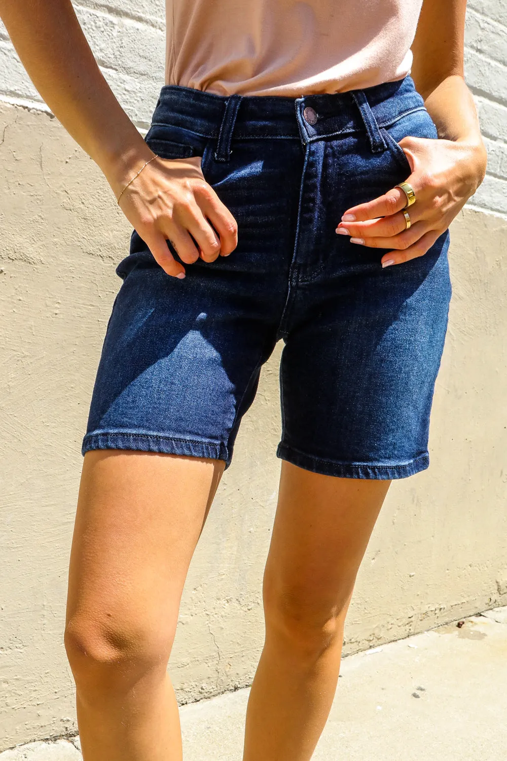 Judy Blue Dark Wash High Rise Tummy Control Shorts sold by Charming Charlie product image thumbnail 3