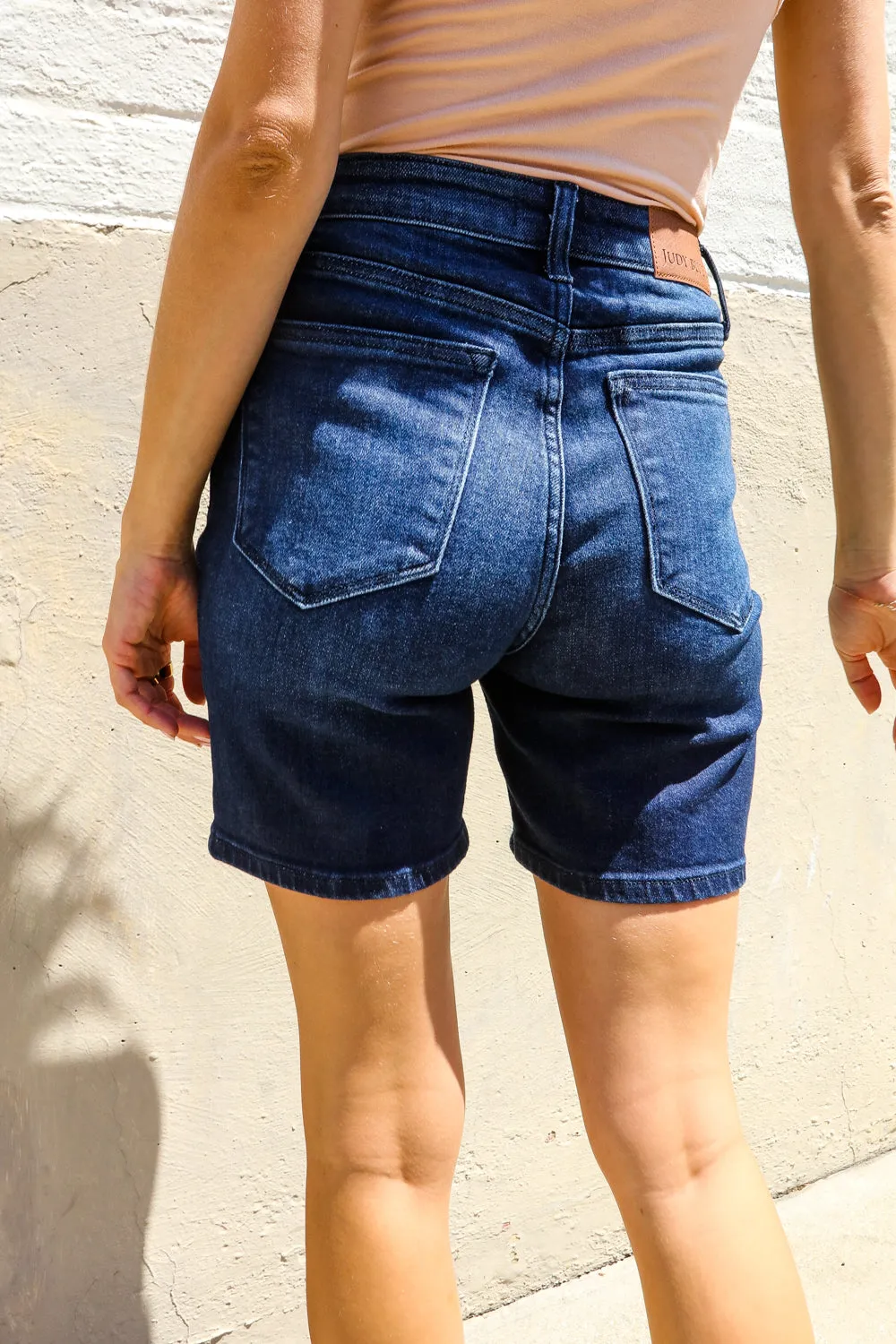 Judy Blue Dark Wash High Rise Tummy Control Shorts sold by Charming Charlie product image thumbnail 4
