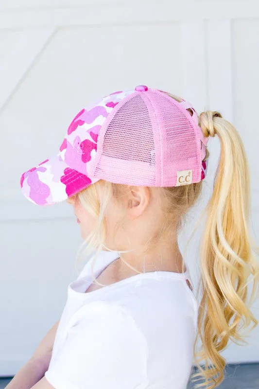 Girls CC Criss-Cross Ponytail Caps-Camo sold by Charming Charlie