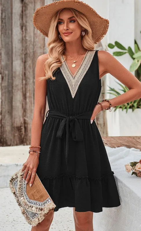 V-neck ruffled hem dress sold by Charming Charlie