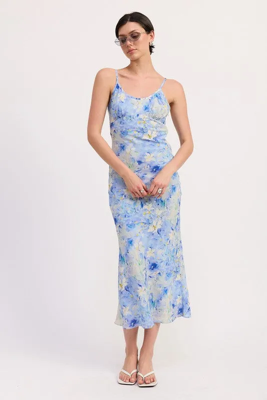 FLORAL SATIN SLIP MIDI DRESS sold by Charming Charlie