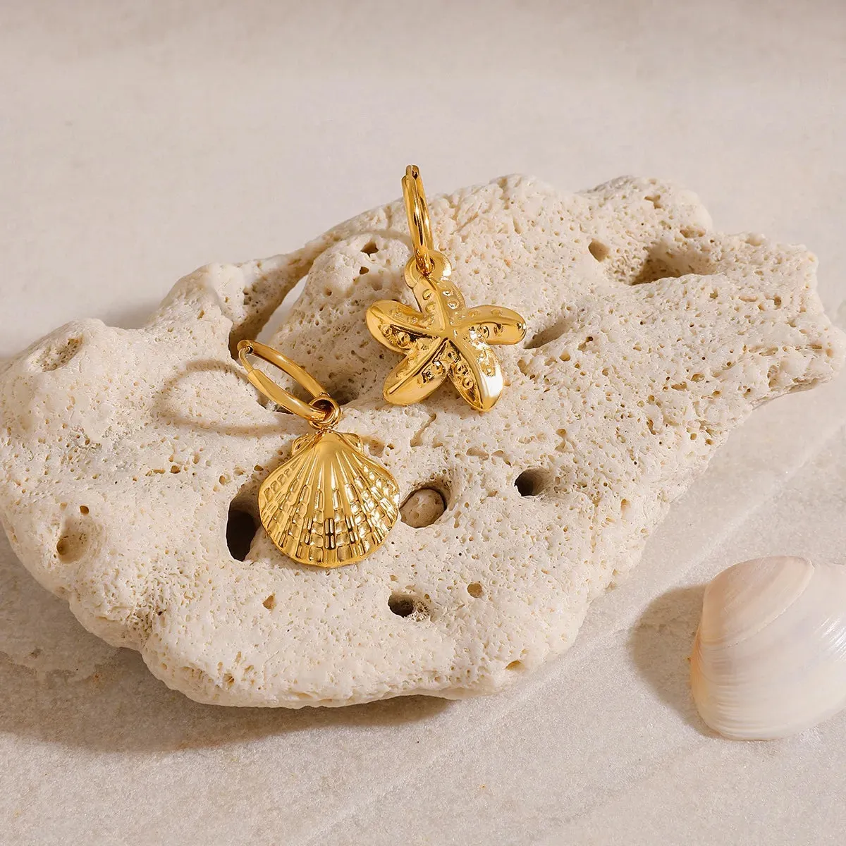 Vintage Gold Seashell & Starfish Drop Earrings sold by Charming Charlie product image thumbnail 2