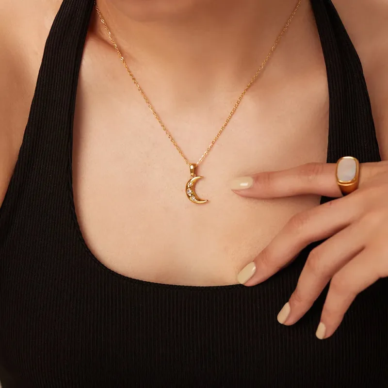Crescent Moon Inlaid Zircon Pendant Necklace sold by Charming Charlie