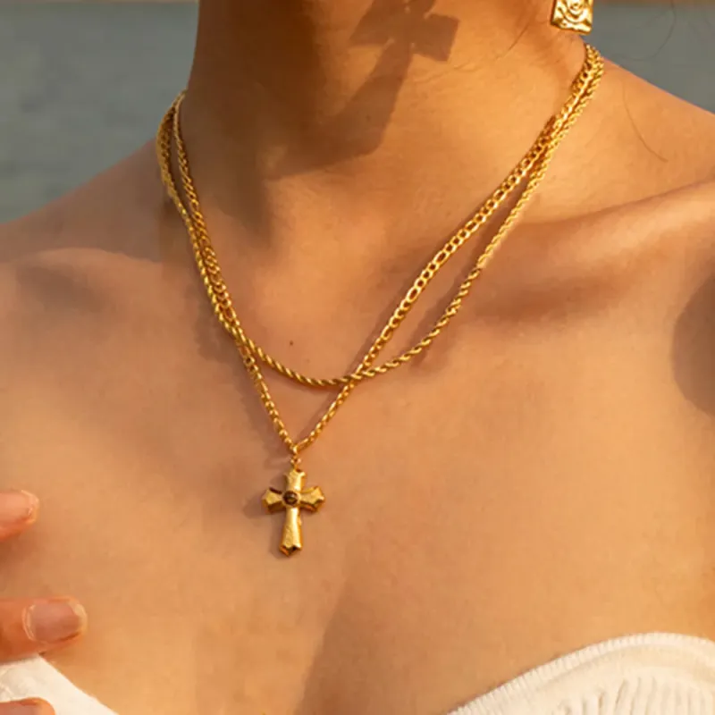 18K Gold-Plated Layered Cross Pendant Necklace sold by Charming Charlie