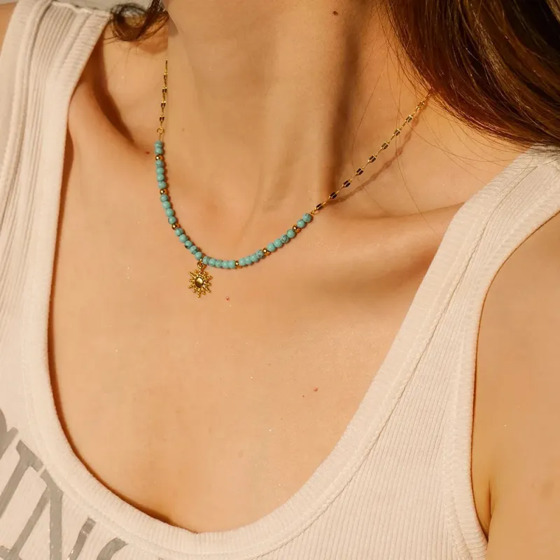 Turquoise Beaded Sun Charm Necklace sold by Charming Charlie