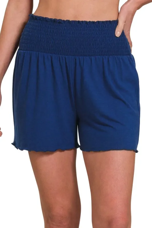 Zenana Elastic Waist Smocked Shorts sold by Charming Charlie
