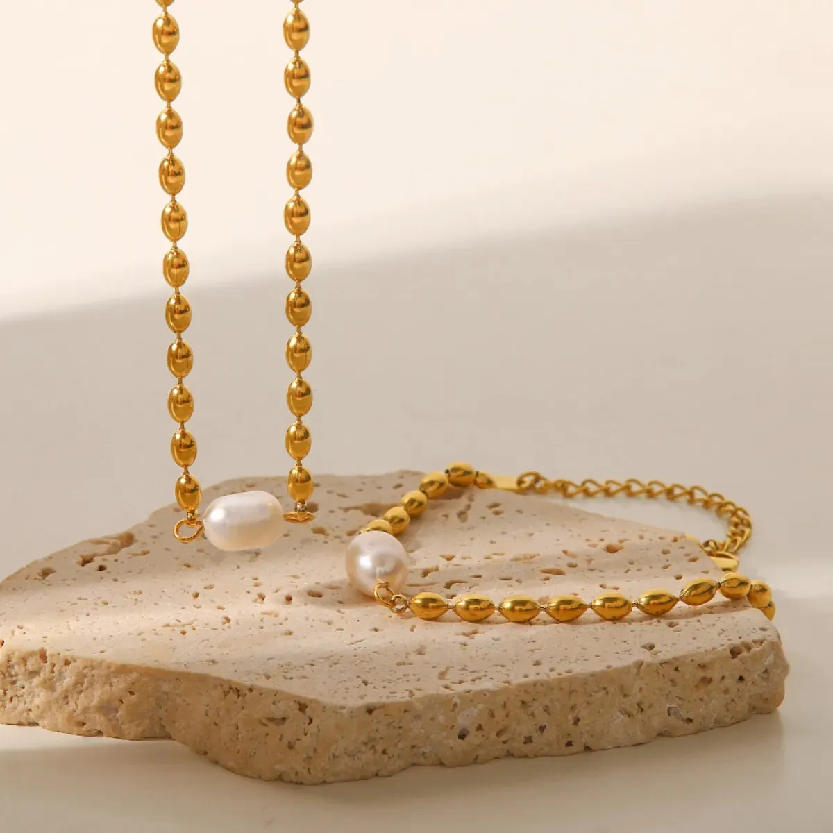 Pearl and Gold Chain Jewelry Set with Necklace and Bracelet sold by Charming Charlie product image thumbnail 2