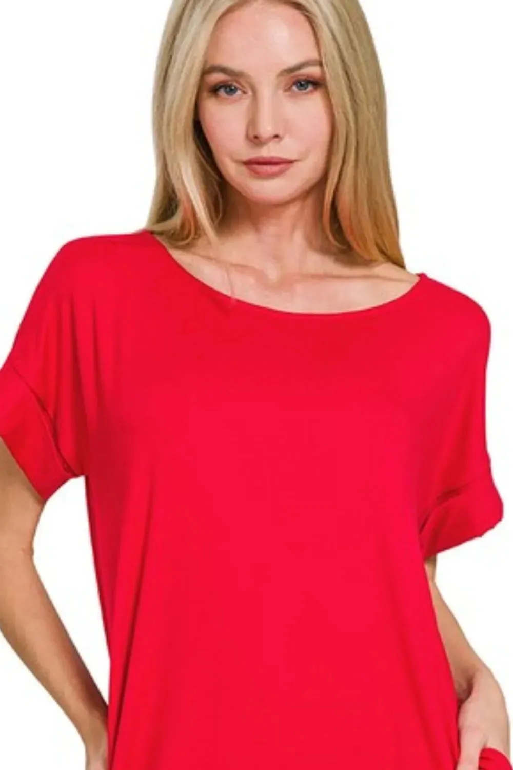 Zenana Rolled Short Sleeve Round Neck Dress sold by Charming Charlie product image thumbnail 2