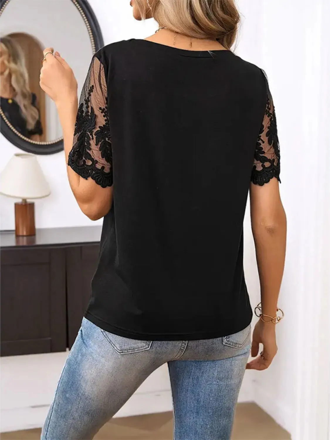 Lace Detail Round Neck Short Sleeve T-Shirt sold by Charming Charlie product image thumbnail 2