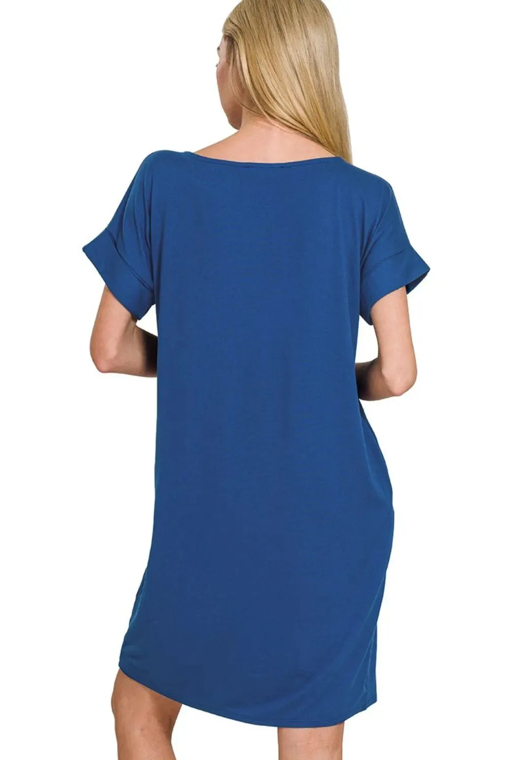 Zenana Rolled Short Sleeve Round Neck Dress sold by Charming Charlie product image thumbnail 2