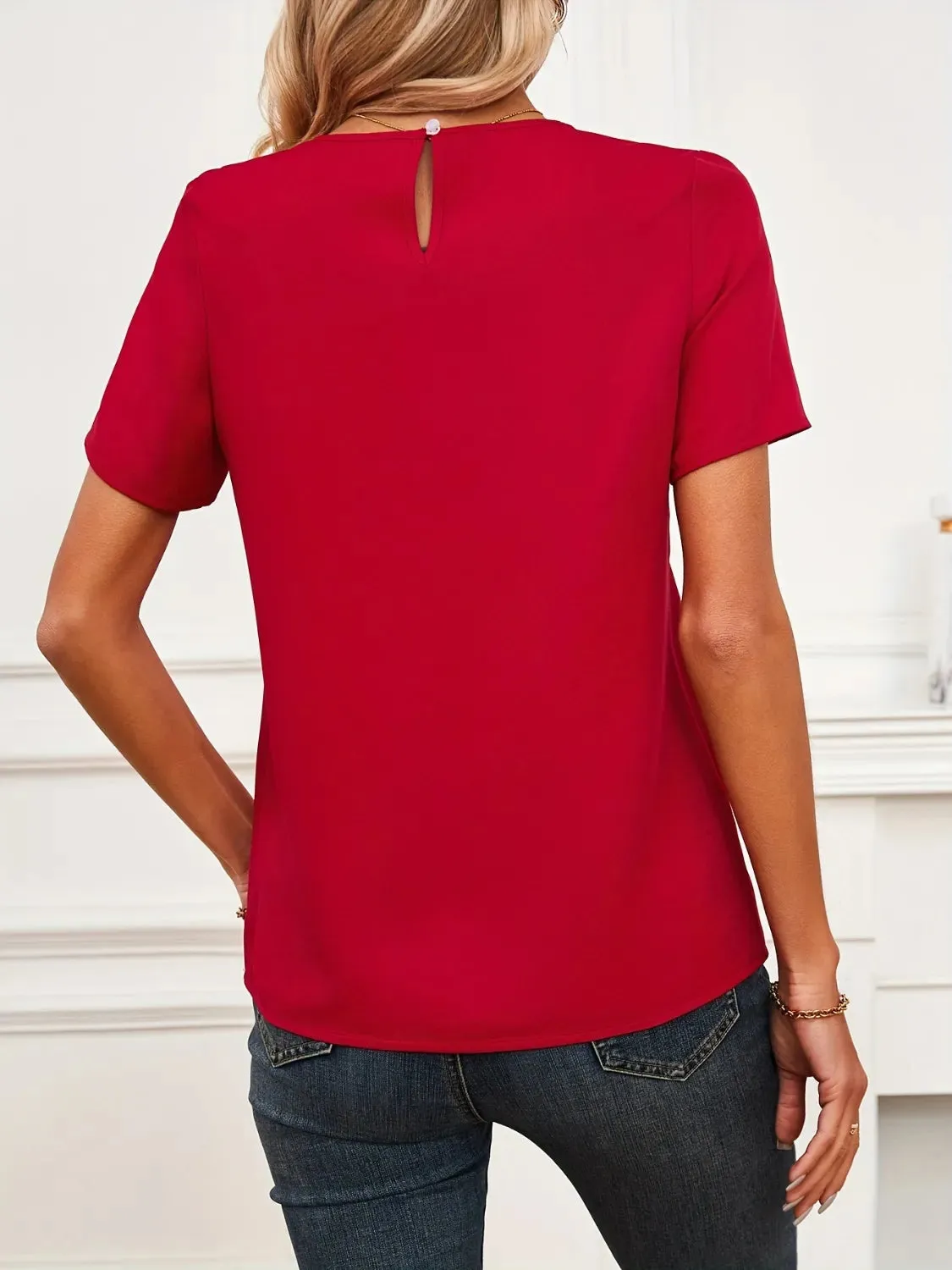 Lace Mesh Panel Short Sleeve Blouse sold by Charming Charlie product image thumbnail 2