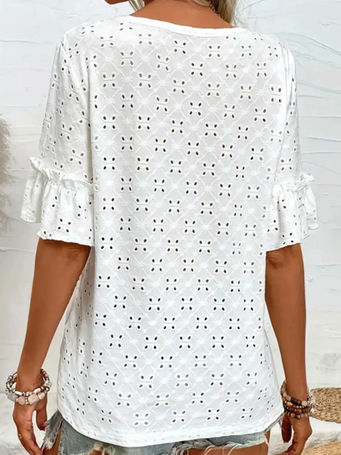 Eyelet V-Neck Half Sleeve Blouse sold by Charming Charlie product image thumbnail 2