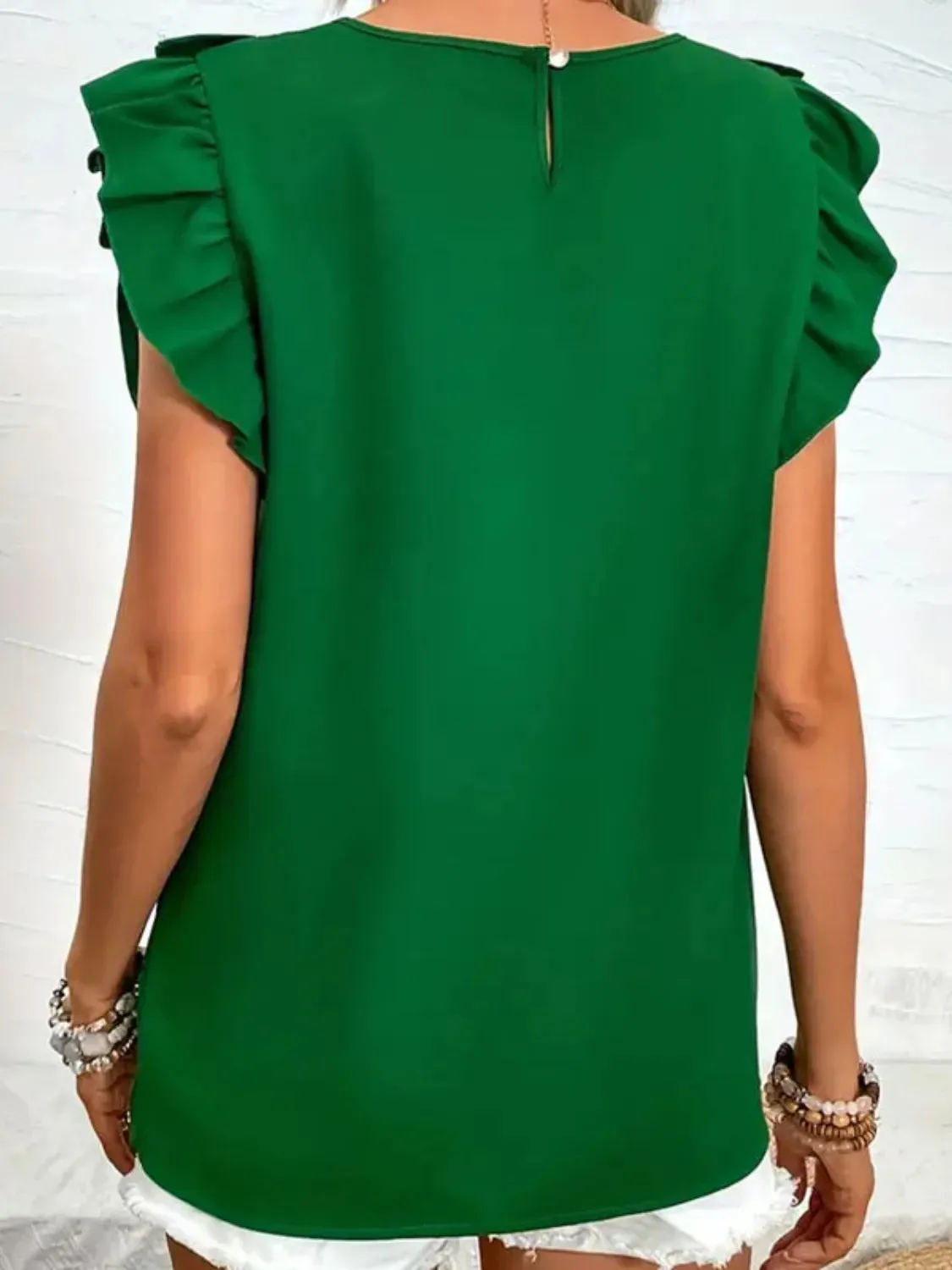 Ruffled Solid Round Neck Cap Sleeve Blouse sold by Charming Charlie product image thumbnail 2