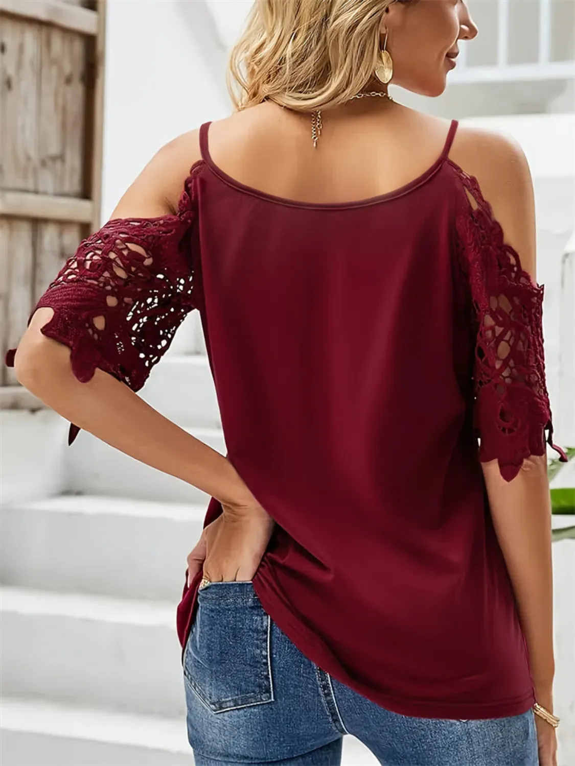Cold Shoulder Lace Sleeve Blouse sold by Charming Charlie product image thumbnail 3