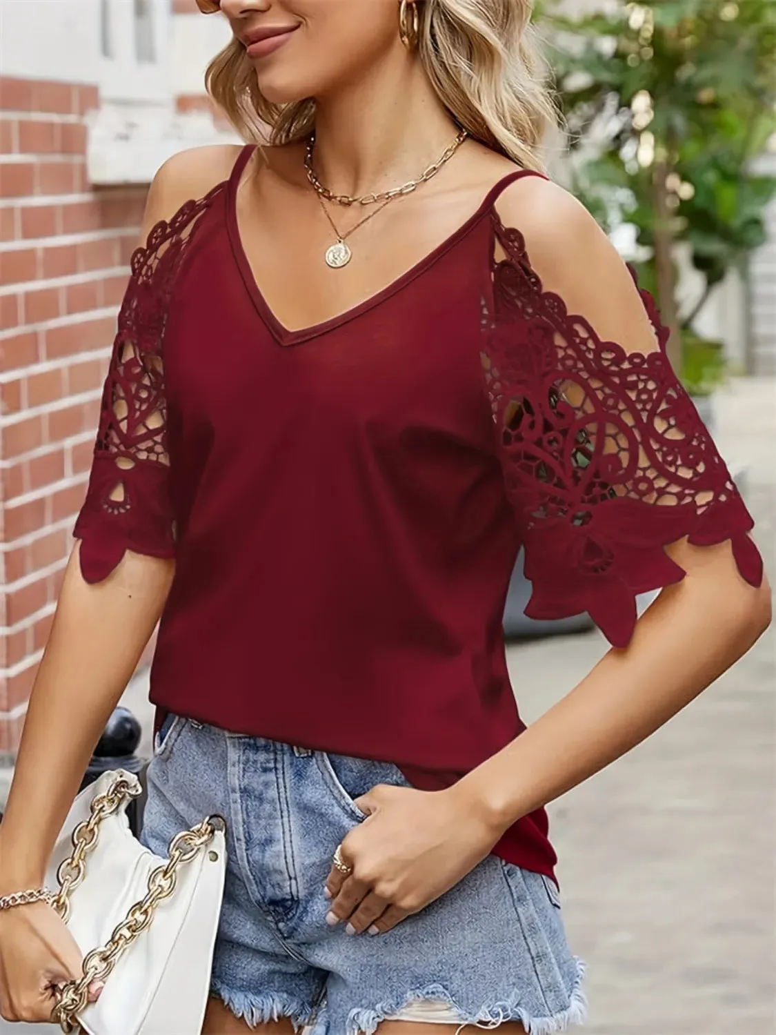 Cold Shoulder Lace Sleeve Blouse sold by Charming Charlie product image thumbnail 2