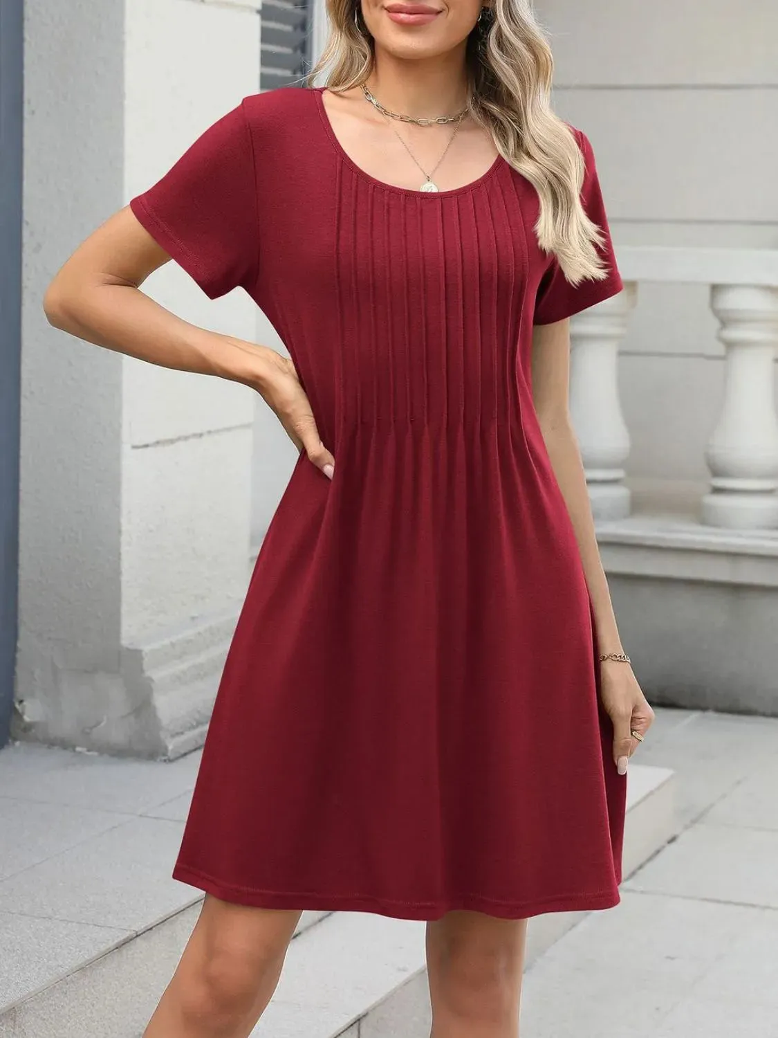 Pleated Front Round Neck Swing Dress sold by Charming Charlie product image thumbnail 3