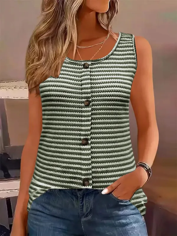 Striped Button Front Knit Tank Top sold by Charming Charlie
