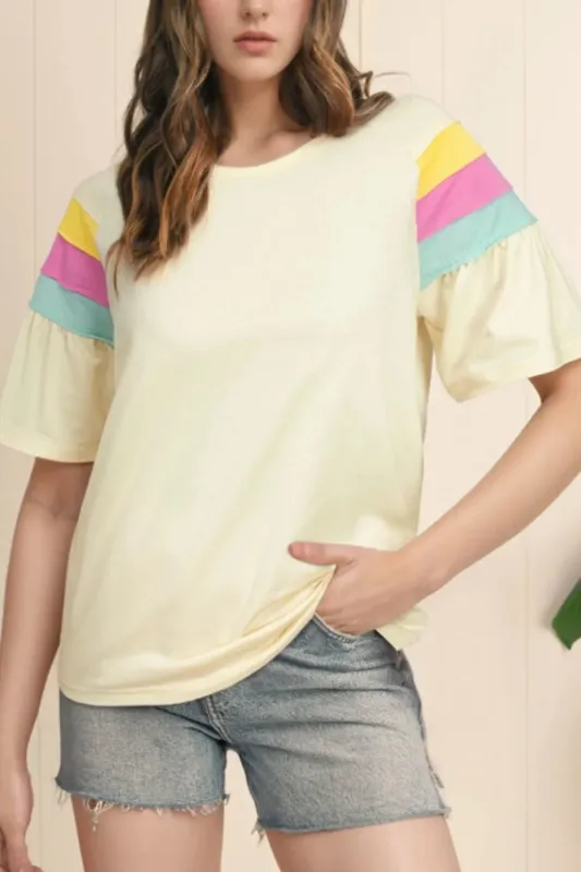 Color Block Stitched Sleeve Loose T Shirt sold by Charming Charlie