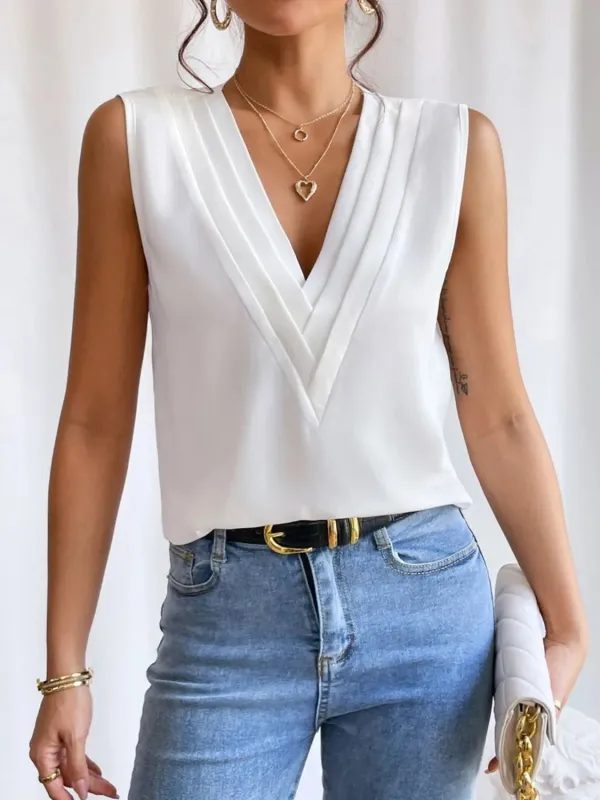 V-Neck Pleated Sleeveless Cami Tank Top sold by Charming Charlie