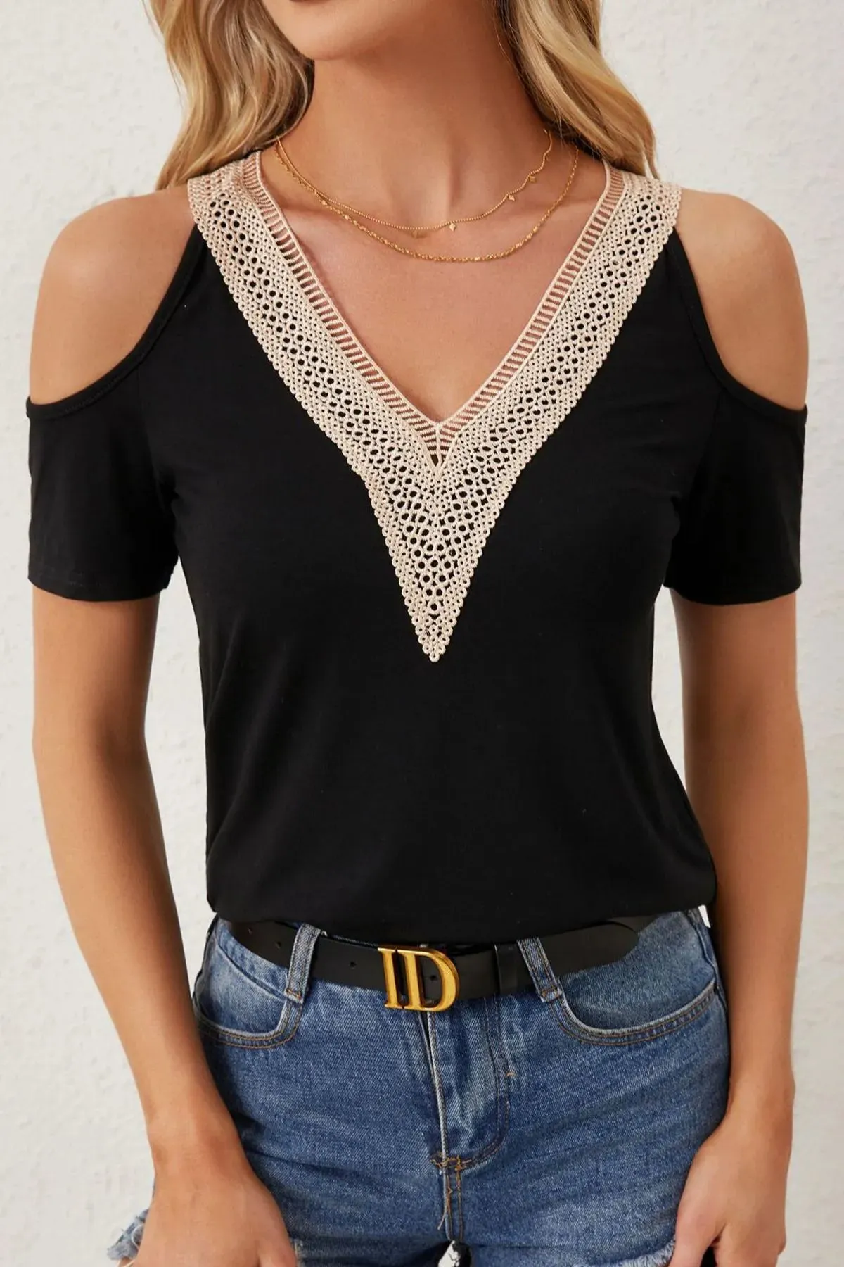 Cold Shoulder Lace V-Neck Blouse sold by Charming Charlie product image thumbnail 5