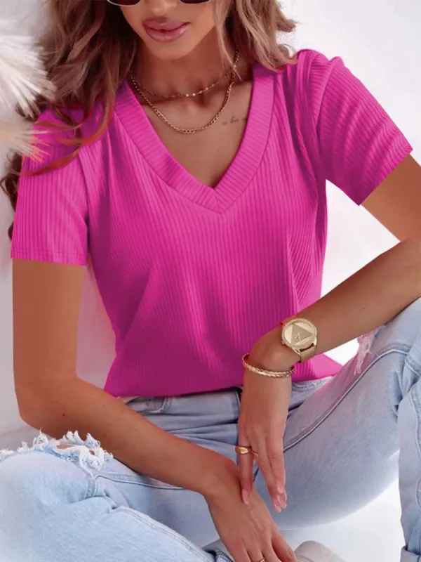 Full Size Solid V-Neck Short Sleeve T-Shirt Plus Size sold by Charming Charlie