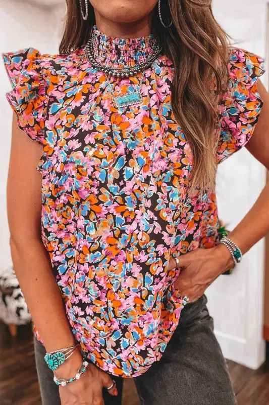 Floral Print Flutter Sleeve Blouse Top sold by Charming Charlie