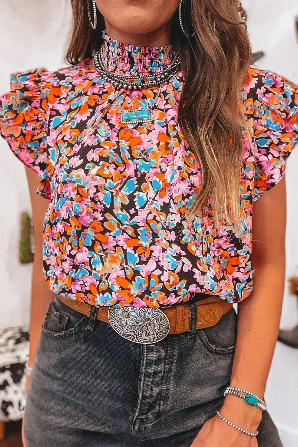 Floral Print Flutter Sleeve Blouse Top sold by Charming Charlie product image thumbnail 3