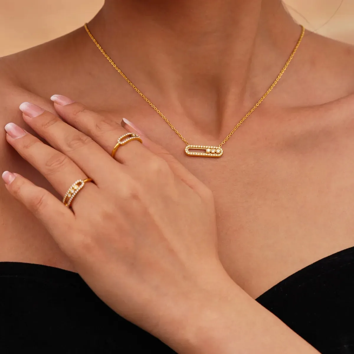 Moving Crystal Bar Necklace and Ring Jewelry Set sold by Charming Charlie product image thumbnail 2