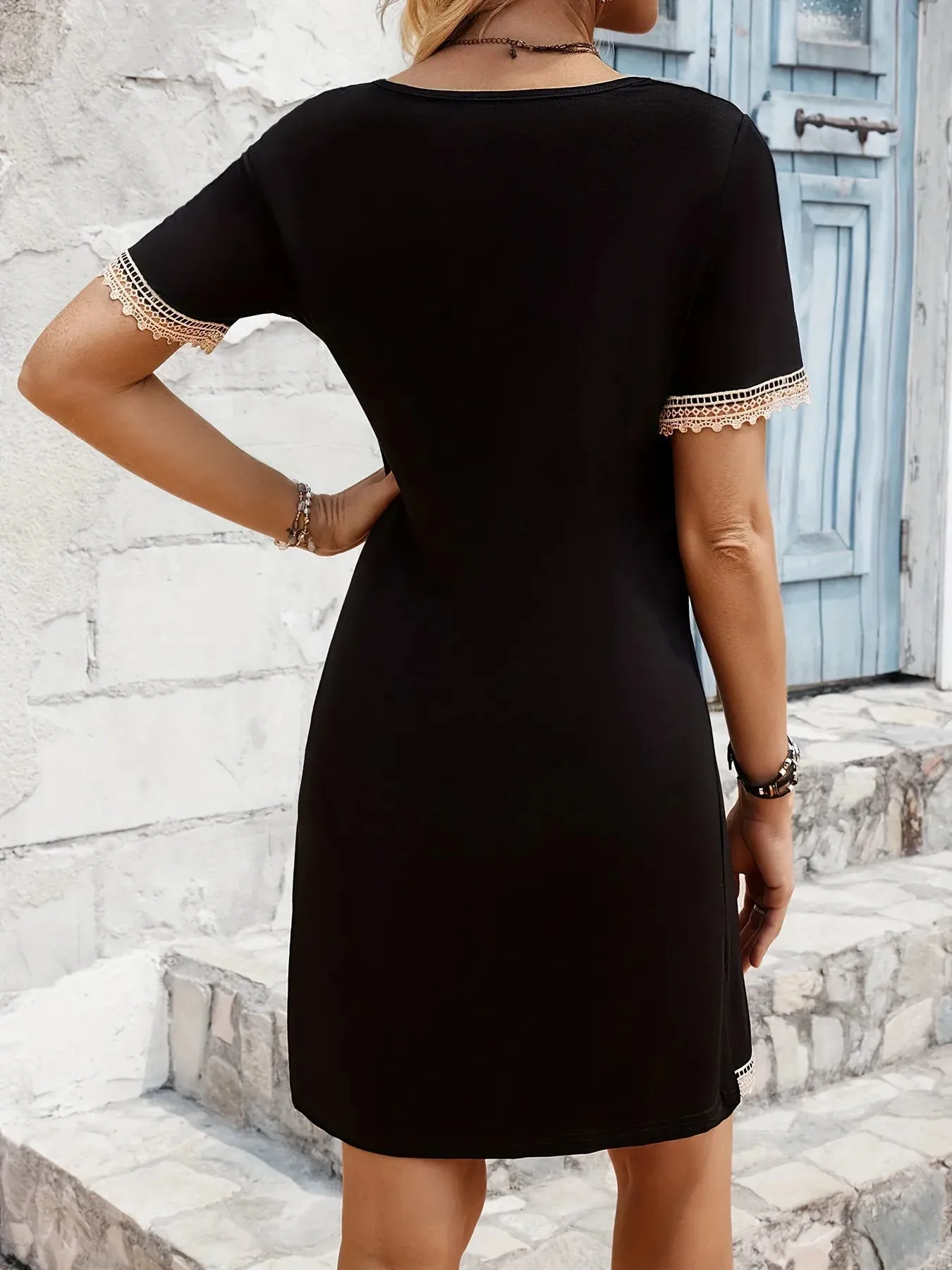 Boho Lace Trim V-Neck Mini Dress sold by Charming Charlie product image thumbnail 2