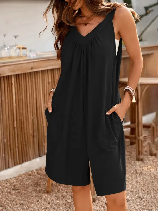 Casual V-Neck Sleeveless Romper with Pockets sold by Charming Charlie