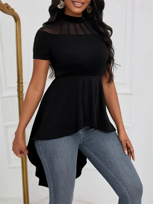 Mesh Panel High-Low Peplum Blouse sold by Charming Charlie