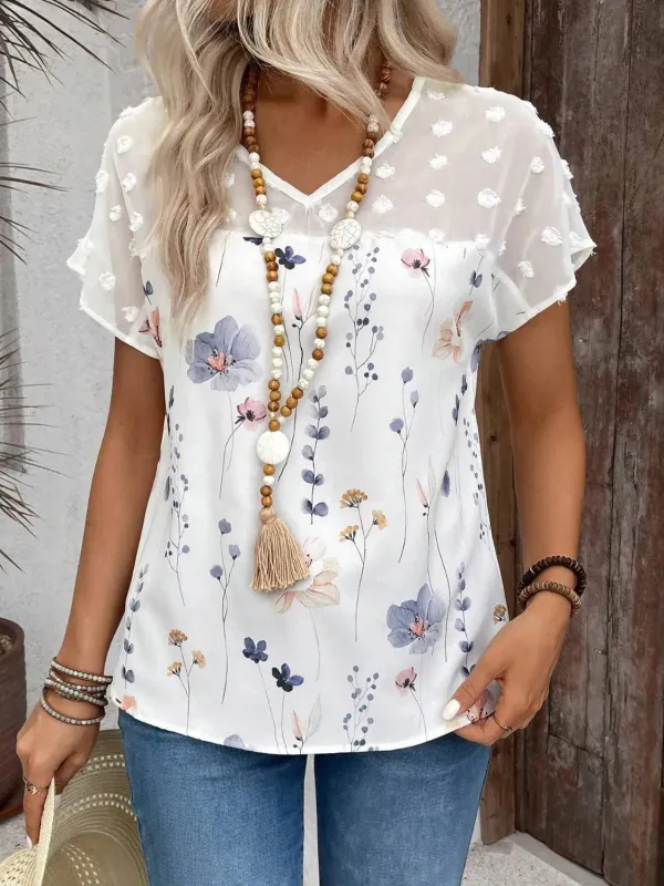 Floral Print V-Neck Flutter Sleeve Casual Top sold by Charming Charlie