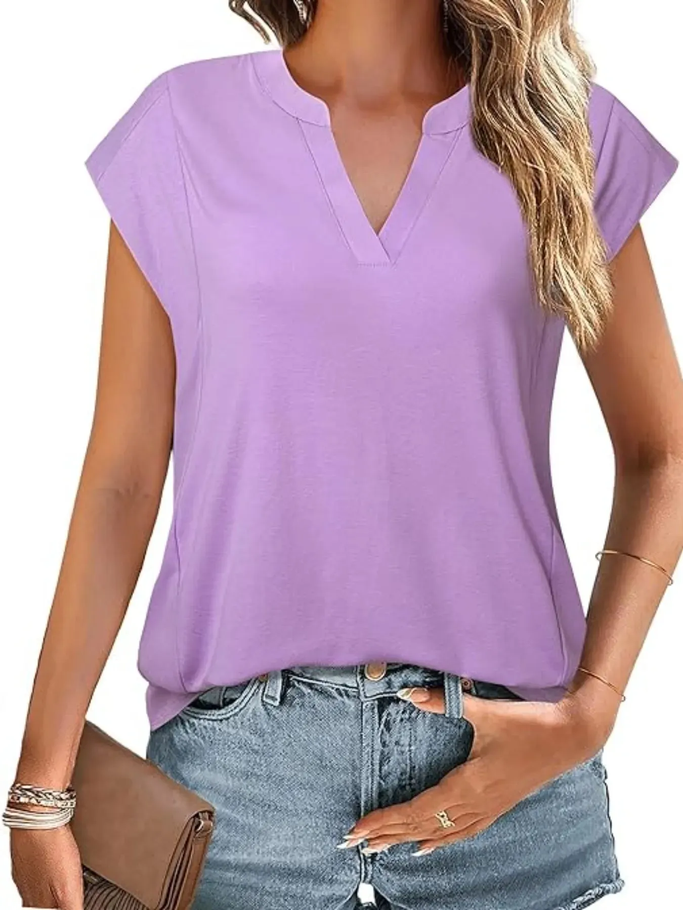 Casual Notched Short Sleeve Summer Blouse sold by Charming Charlie product image thumbnail 2