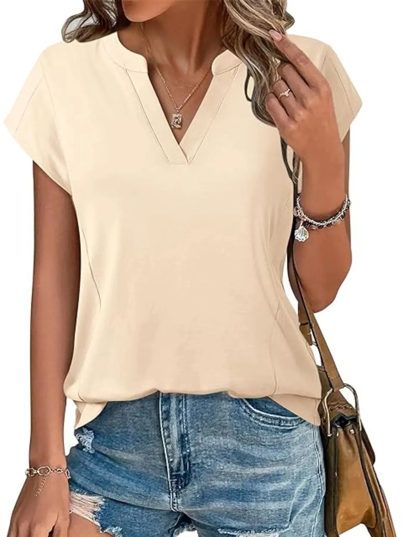 Casual Notched Short Sleeve Summer Blouse sold by Charming Charlie product image thumbnail 5