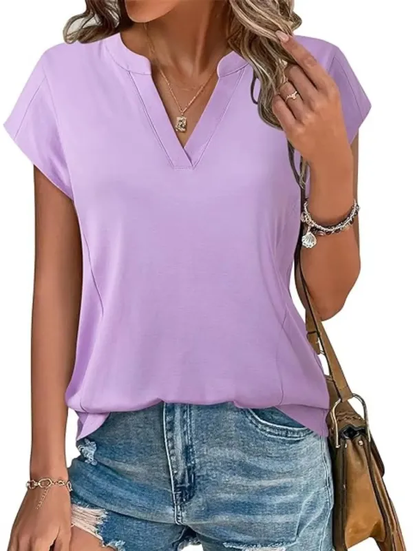 Casual Notched Short Sleeve Summer Blouse sold by Charming Charlie