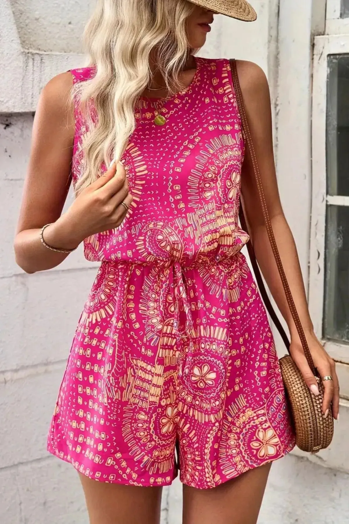 Boho Floral Print Sleeveless Summer Romper sold by Charming Charlie