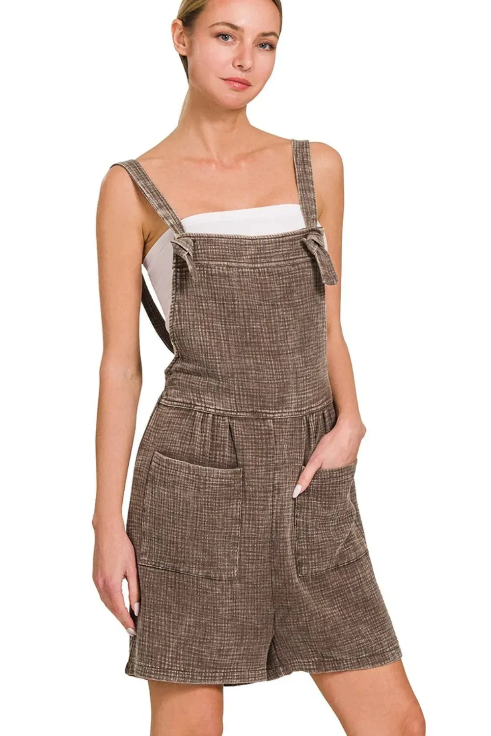 Zenana Woven Double Gauze Acid Washed Romper sold by Charming Charlie product image thumbnail 2