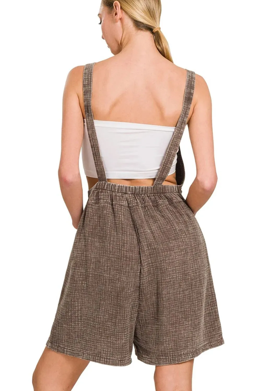 Zenana Woven Double Gauze Acid Washed Romper sold by Charming Charlie product image thumbnail 3