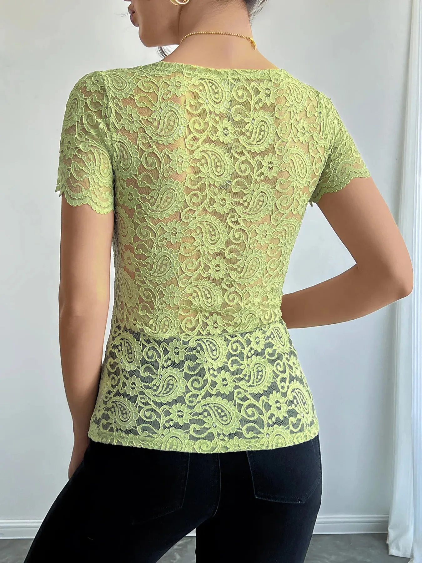 Floral Lace Square Neck T-Shirt sold by Charming Charlie product image thumbnail 2