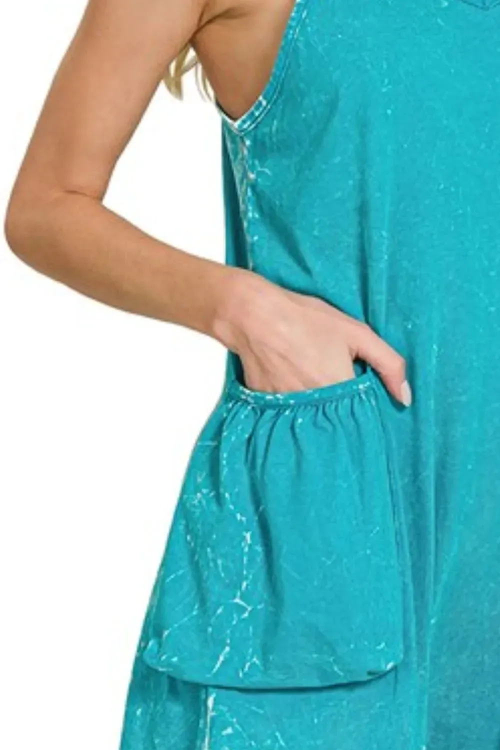 Zenana Acid Crinkle Washed Spaghetti Strap Romper sold by Charming Charlie product image thumbnail 3