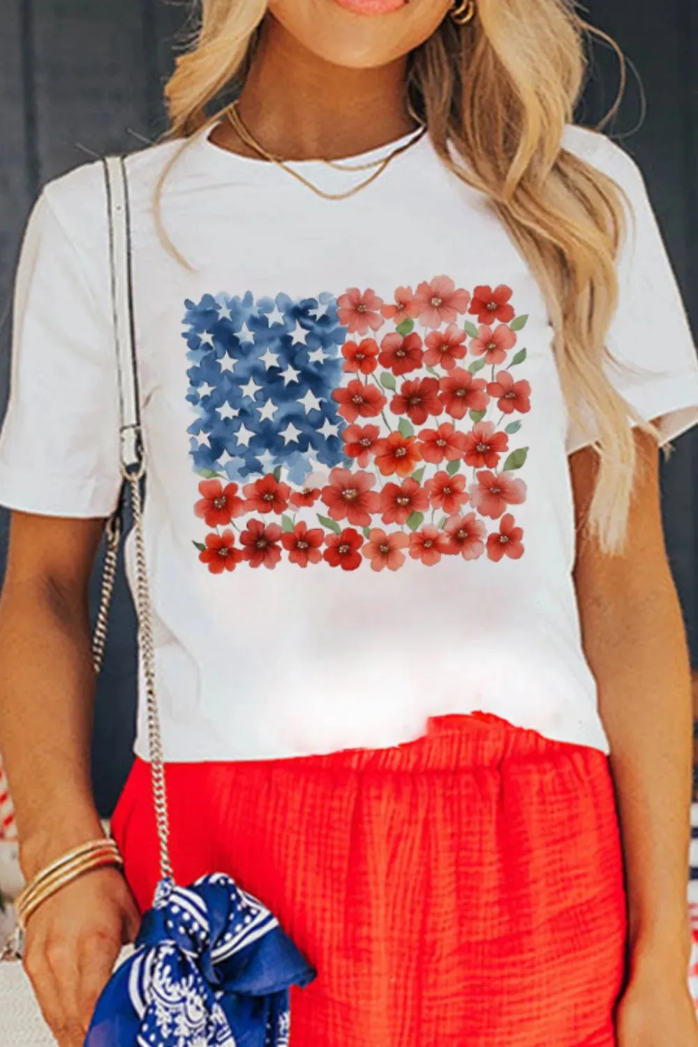 Star Floral American Flag Printed T Shirt sold by Charming Charlie product image thumbnail 4