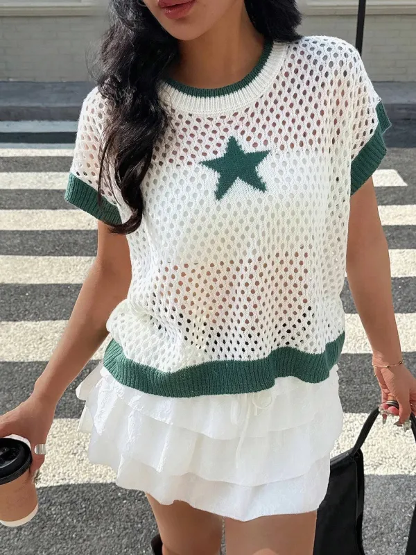 Star Pattern Mesh Knit Short Sleeve Knit Top sold by Charming Charlie