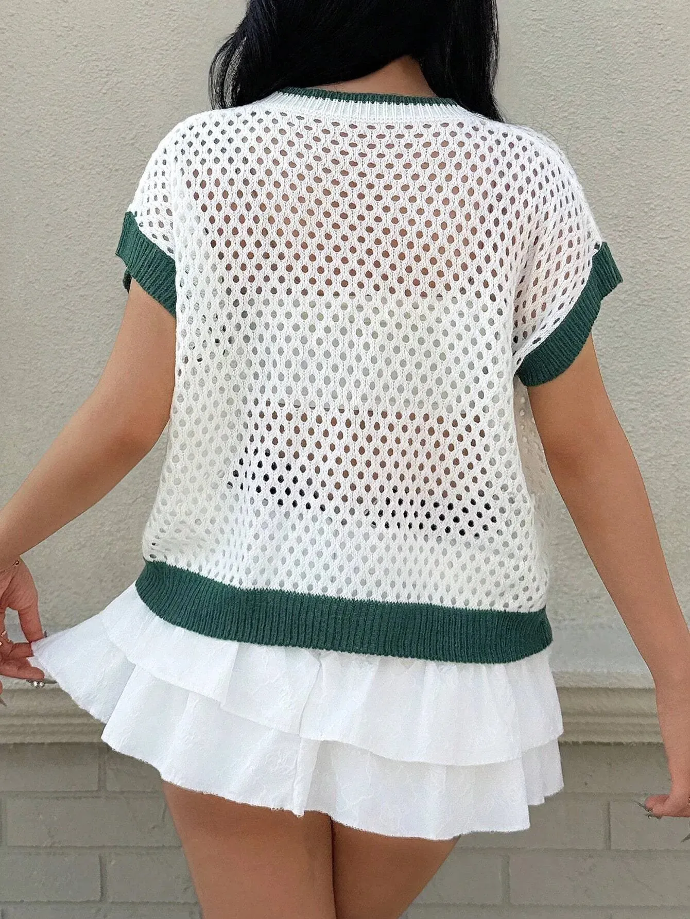 Star Pattern Mesh Knit Short Sleeve Knit Top sold by Charming Charlie product image thumbnail 2