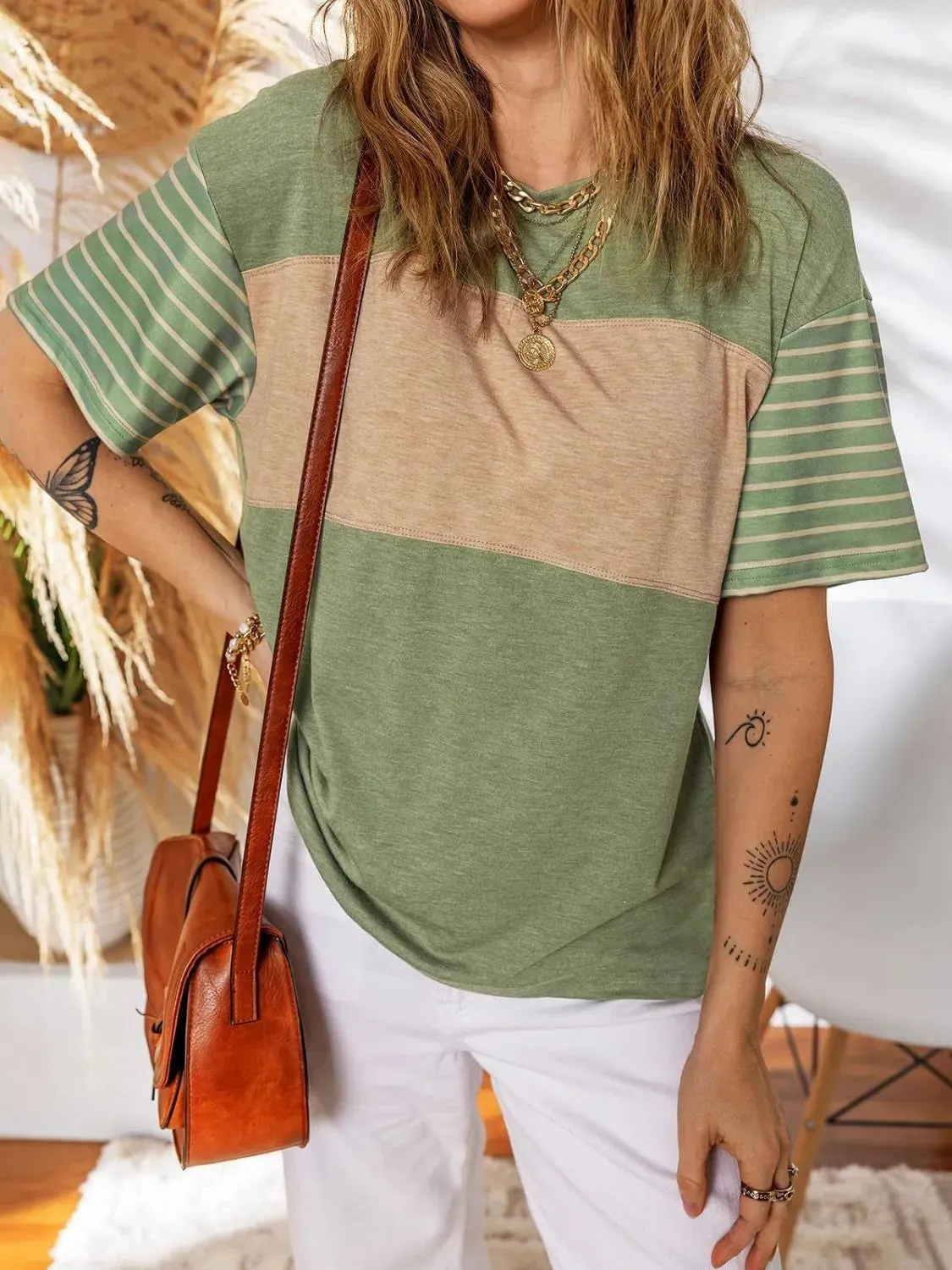 Color Block Striped Sleeve Casual T-Shirt sold by Charming Charlie