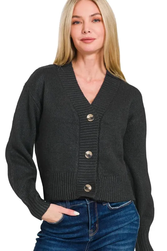 Zenana Melange Button Front Sweater Cardigan sold by Charming Charlie