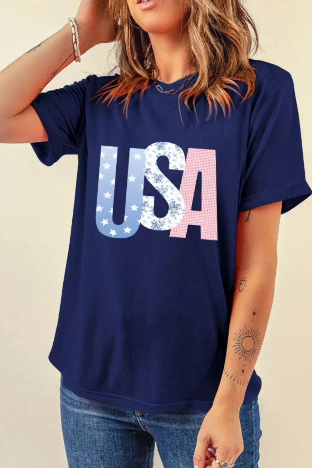 USA Letter Round Neck T-Shirt sold by Charming Charlie product image thumbnail 4
